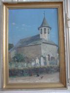 tableau et son cadre : Vue de l'ancienne église paroissiale de Lacroix-Barrez