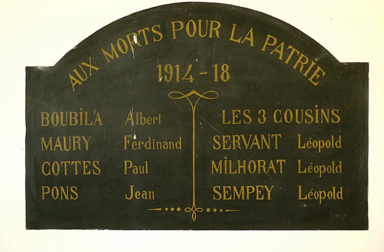 plaque commémorative des morts de la guerre de 1914-1918
