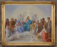 tableau : Jésus entouré de saints écoutant l'évêque d'Agde