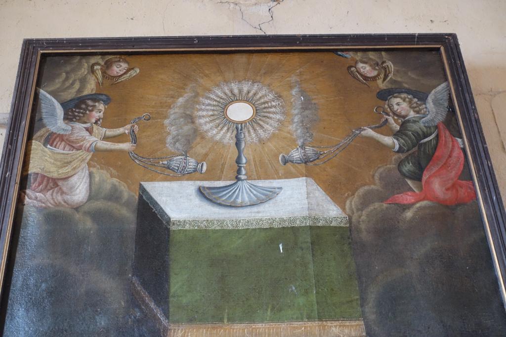 tableau : Adoration du saint Sacrement par un évêque et saint Pierre
