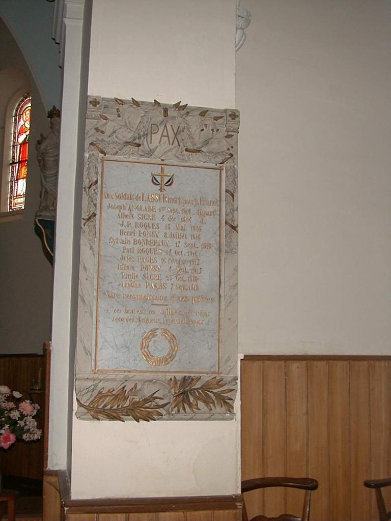 tableau commémoratif des morts de la guerre de 1914-1918