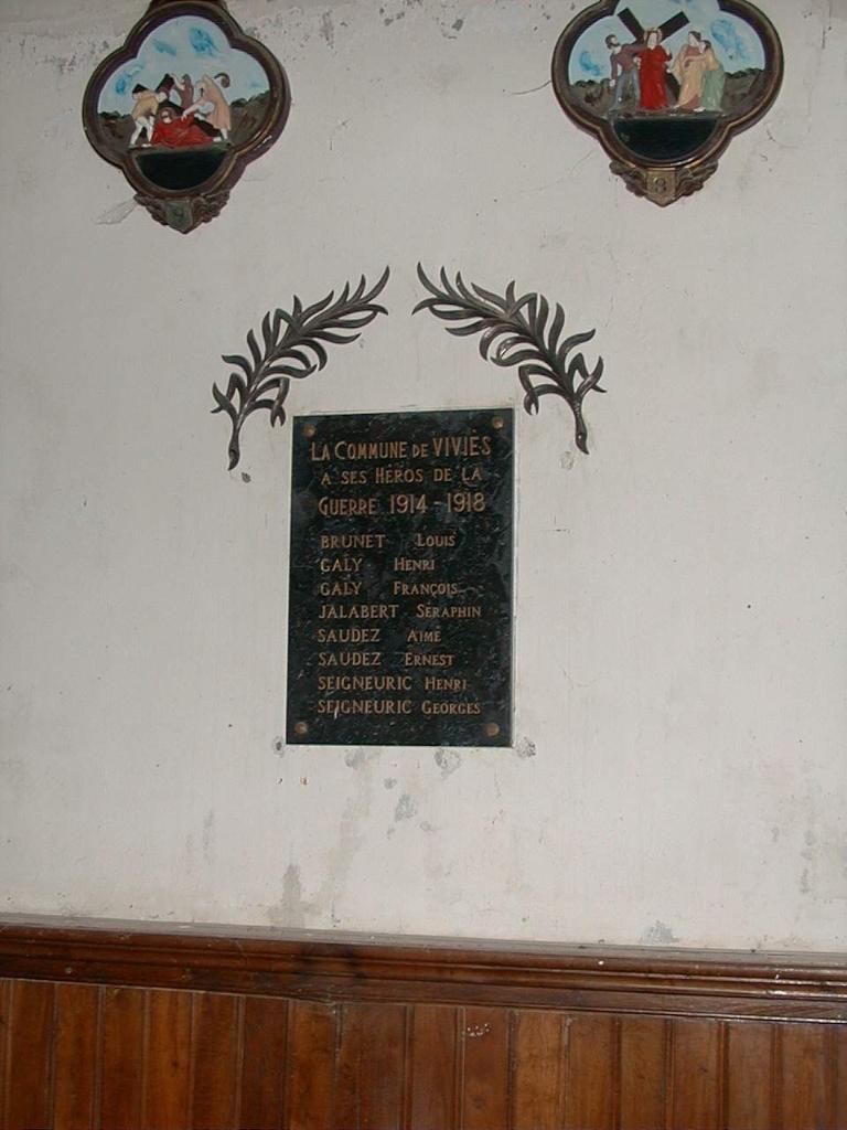 plaque commémorative aux morts de la guerre de 1914-1918